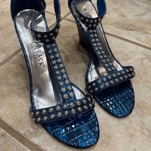 Beautiful blue studded wedge heels